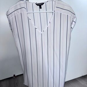 Express V-Neck Blouse with Pink and Black Stripes